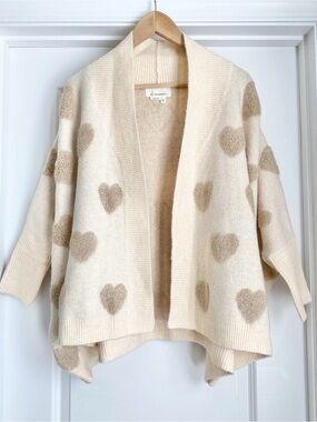 Anthropologie Boucle Heart Knit Cardigan Ivory Romantic Whimsical Cottag